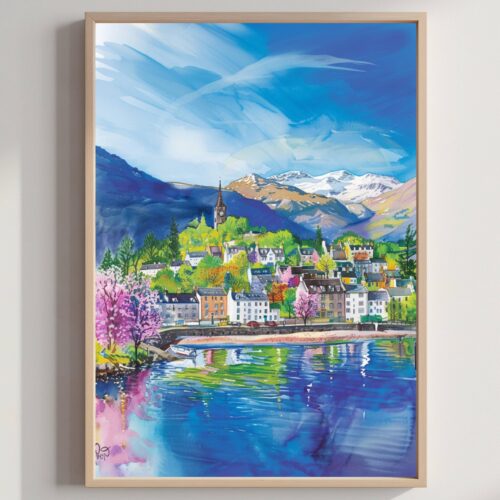 Fort William Scotland United Kingdom Watercolor: Scotland Travel Art Poster