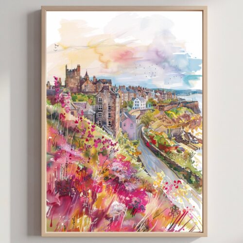 Kirkcaldy Scotland United Kingdom Watercolor: Scotland Travel Art Poster