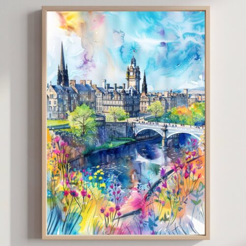 Perth Scotland United Kingdom Watercolor: Scotland Travel Art Poster