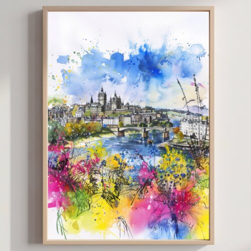 Perth Scotland United Kingdom Watercolor: Scotland Travel Art Poster