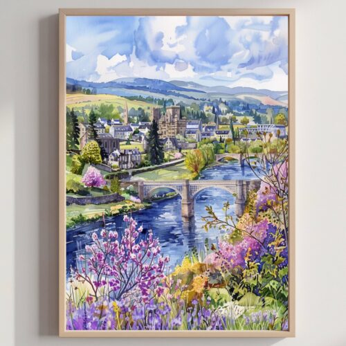 Stirling Scotland United Kingdom Watercolor: Scotland Travel Art Poster