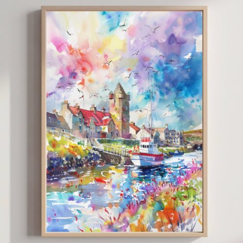 Thurso Scotland United Kingdom Watercolor: Scotland Travel Art Poster
