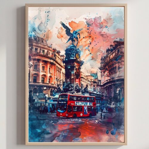 Piccadilly London England Watercolor: United Kingdom Travel Art Poster