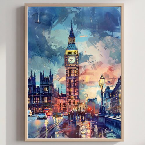 Westminster Palace London England Watercolor: United Kingdom Travel Art Poster