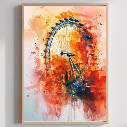 London Eye England Watercolor: United Kingdom Travel Art Poster