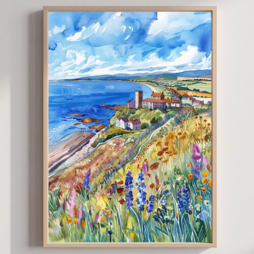 Troon Scotland United Kingdom Watercolor: Scotland Travel Art Poster