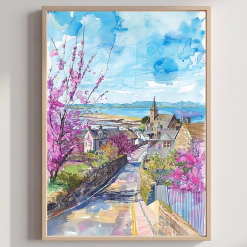Troon Scotland United Kingdom Watercolor: Scotland Travel Art Poster