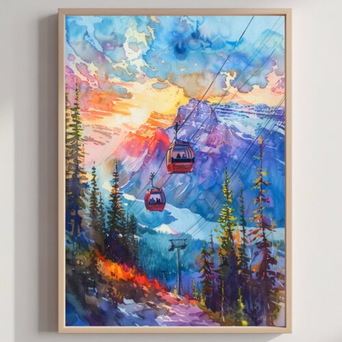 Banff National Park Canada North America Watercolor: Canadian Travel Art Poster Print