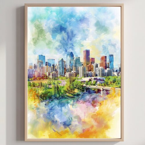 Calgary Canada North America Watercolor Print: Canadian Travel Art Poster