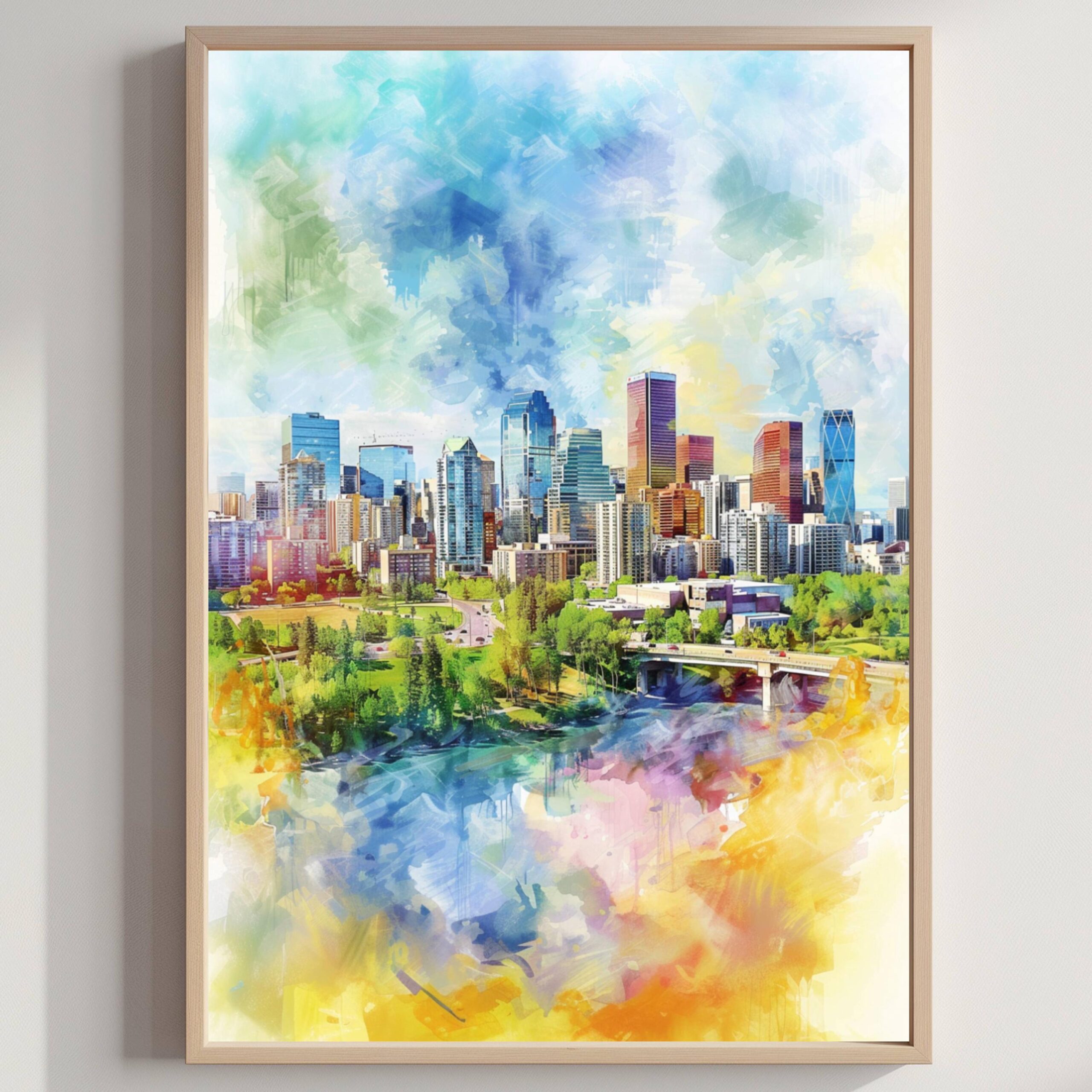 Calgary Canada North America Watercolor Print: Canadian Travel Art Poster