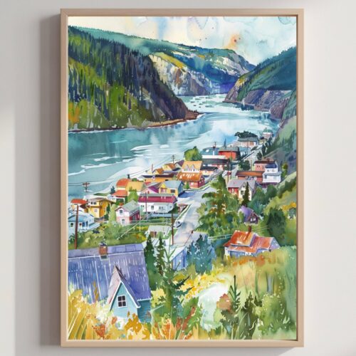 Dawson City Canada North America Watercolor: Travel Art Poster Print