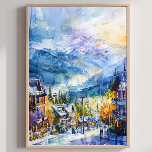 Whistler Canada North America Watercolor: Travel Art Poster Print