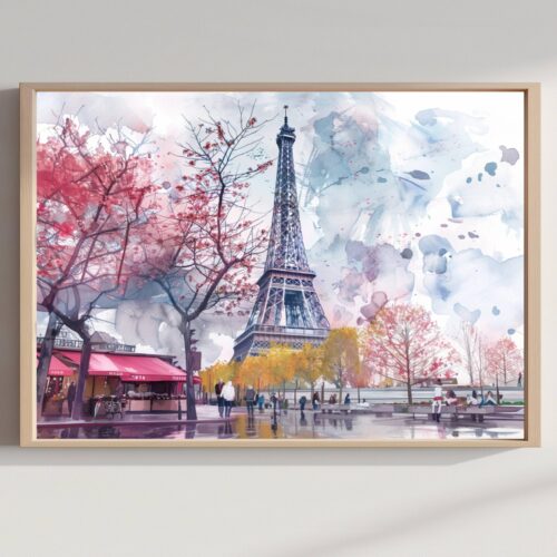Eiffel Tower Paris France Watercolor: French Travel Art Poster