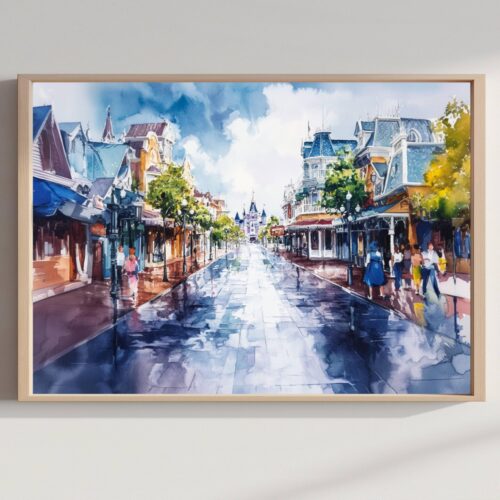 Disneyland Orlando USA Watercolor: American Travel Art Poster