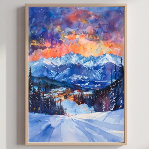 Revelstoke Canada North America Watercolor: Travel Art Poster Print