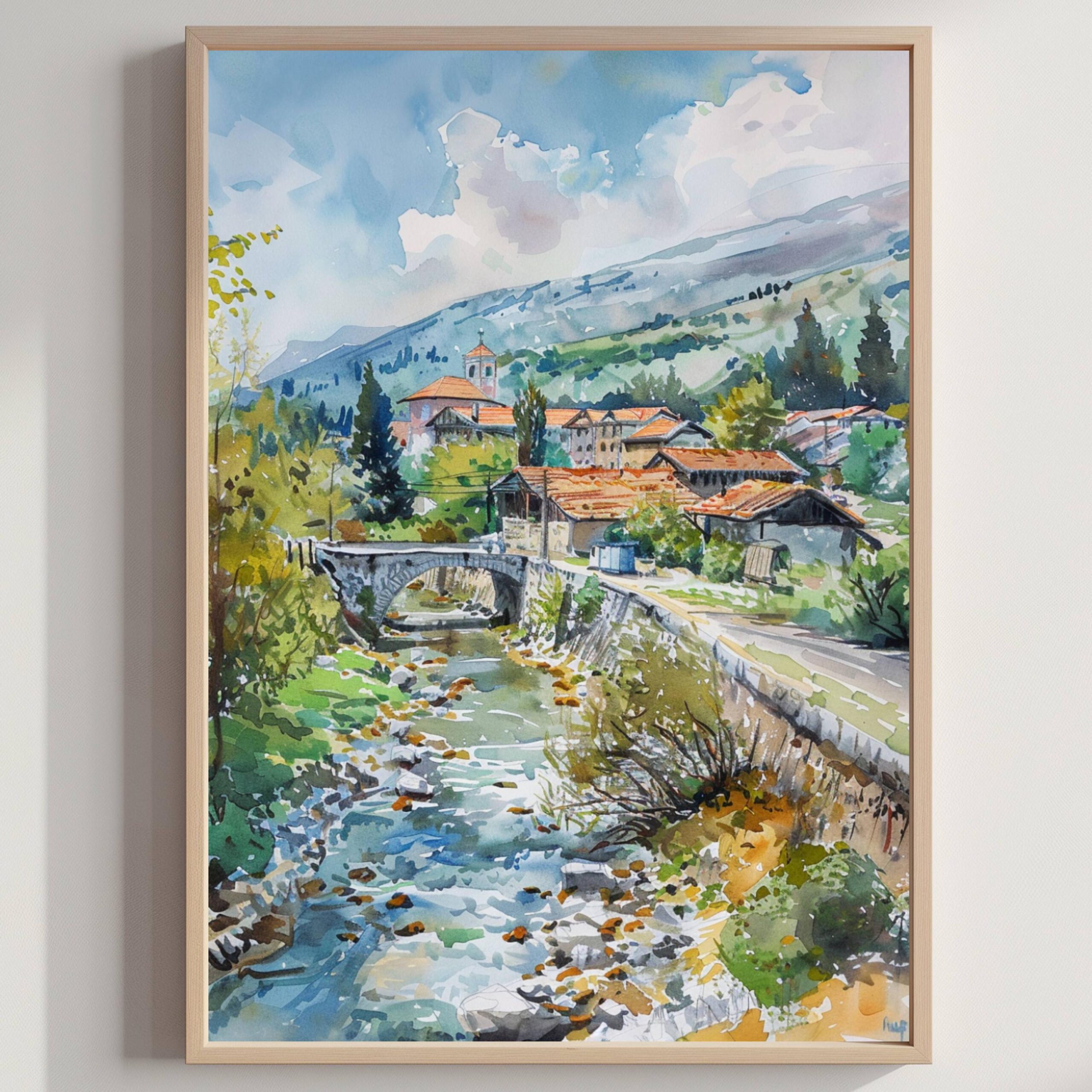 Bosnia and Herzegovina Europe Watercolor: Balkan Art Travel Poster