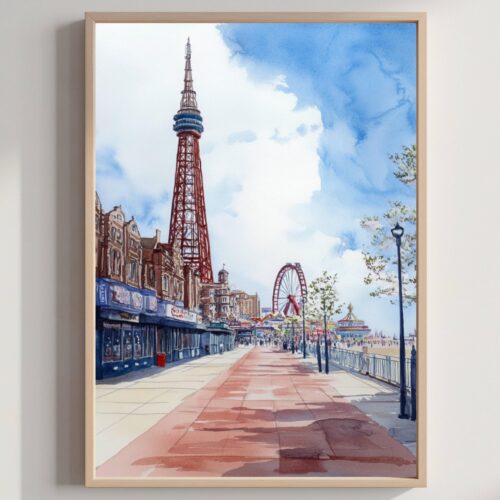 Blackpool England Watercolor: United Kingdom Travel Art Poster