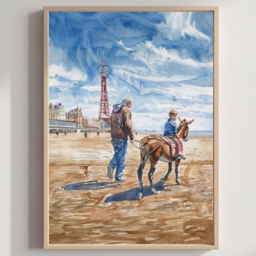 Blackpool England Watercolor: United Kingdom Travel Art Poster