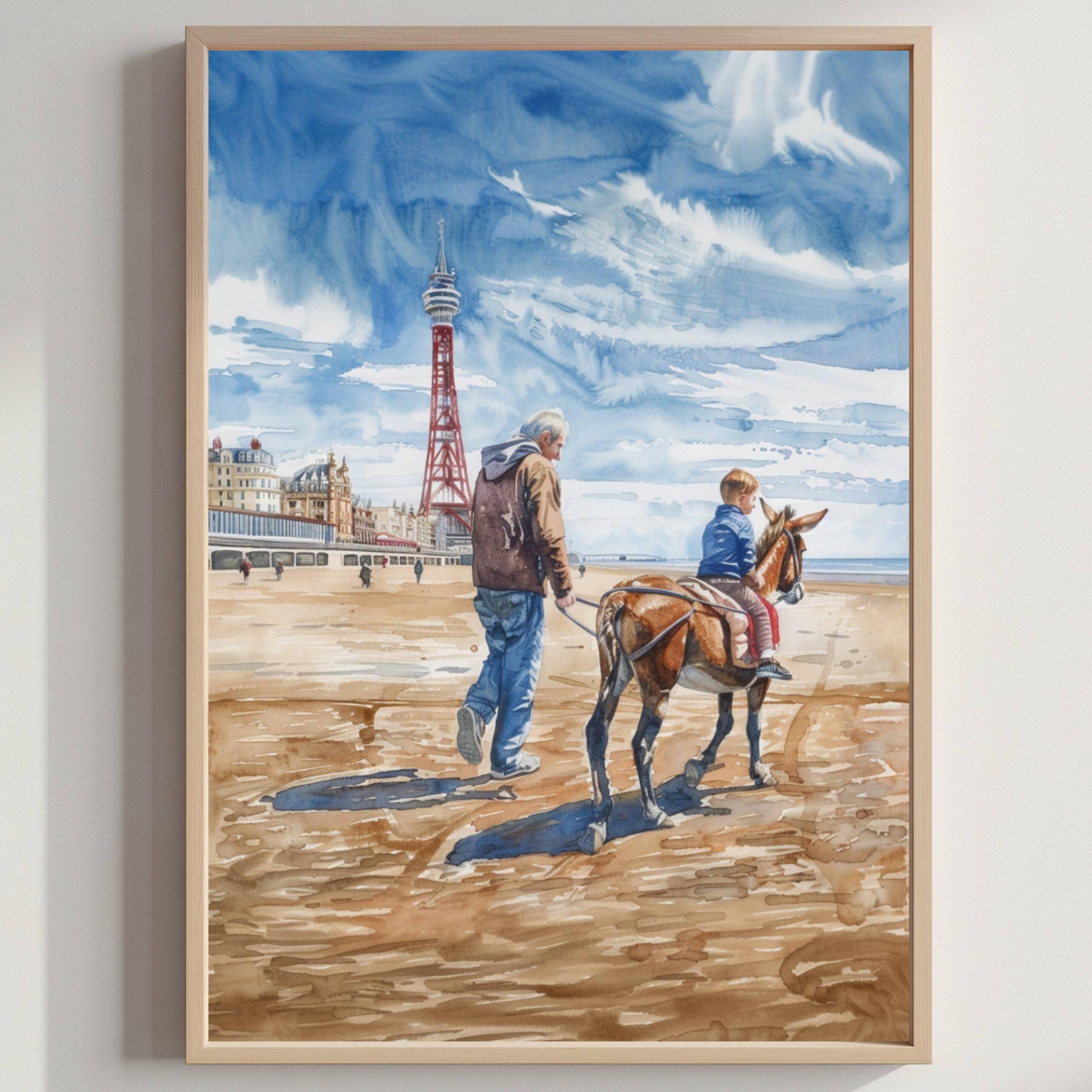 Blackpool England Watercolor: United Kingdom Travel Art Poster