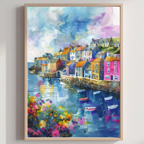 Cornwall England Watercolor Print: United Kingdom Travel Art Poster