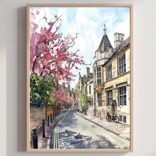 Oxford England Watercolor: United Kingdom Travel Art Poster