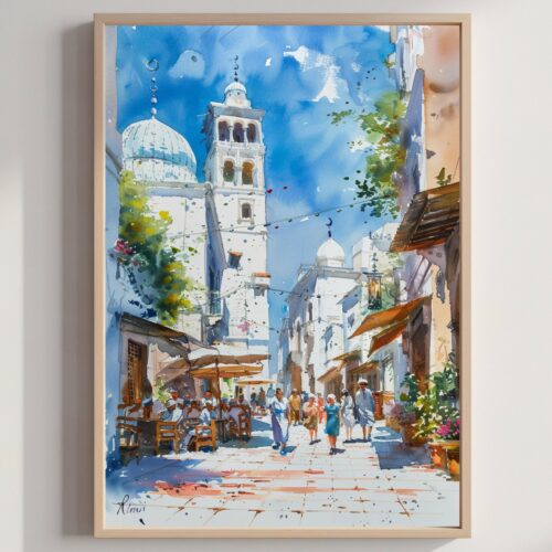 Tunis Tunisia North Africa Watercolor: Travel Art Poster Print