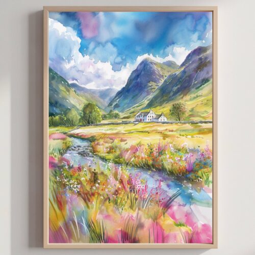 Glencoe Scotland United Kingdom Watercolor: Scotland Travel Art Poster