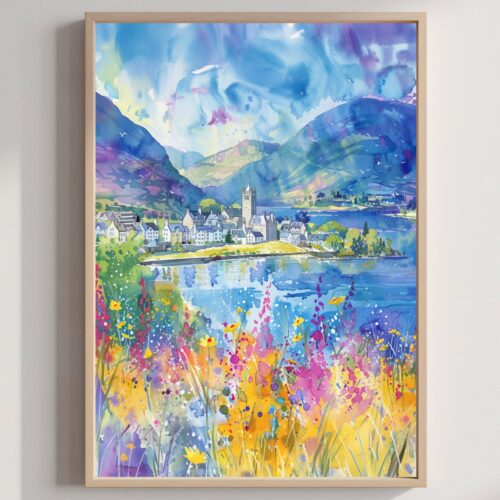 Fort William Scotland United Kingdom Watercolor: Scotland Travel Art Poster