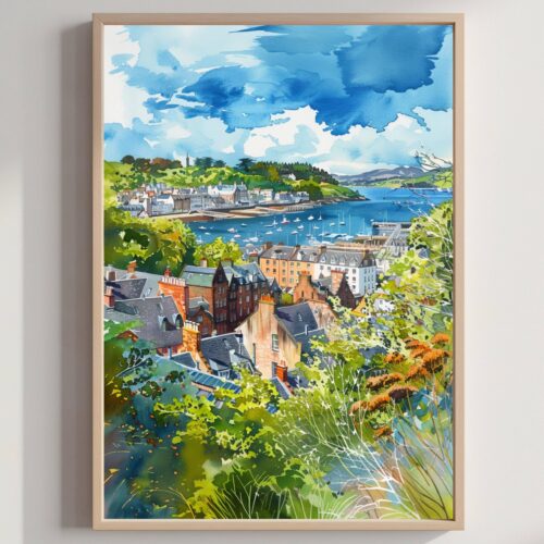 Oban Scotland United Kingdom Watercolor: Scotland Travel Art Poster