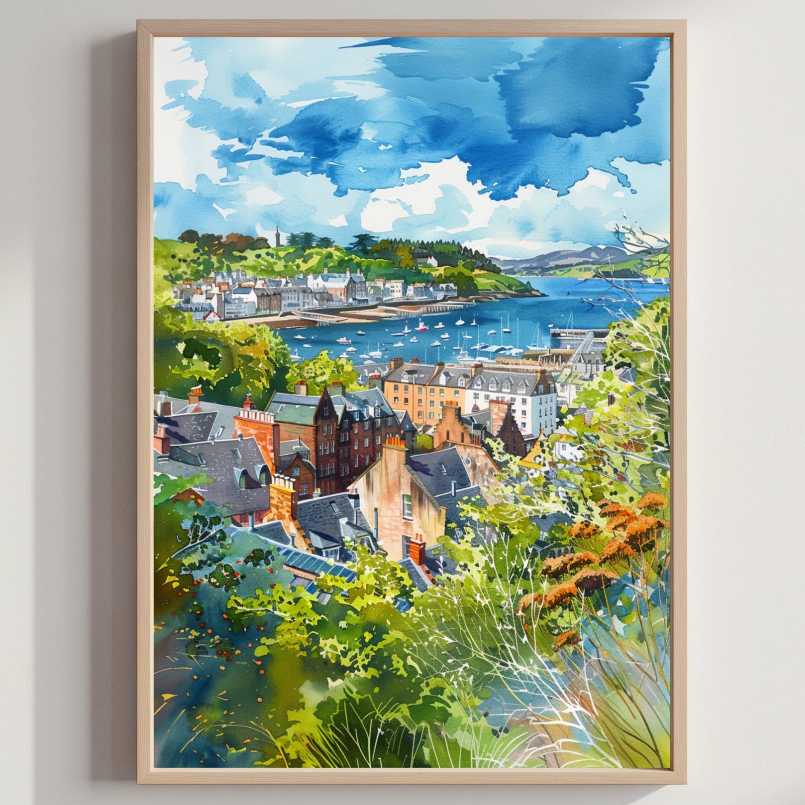 Oban Scotland United Kingdom Watercolor: Scotland Travel Art Poster