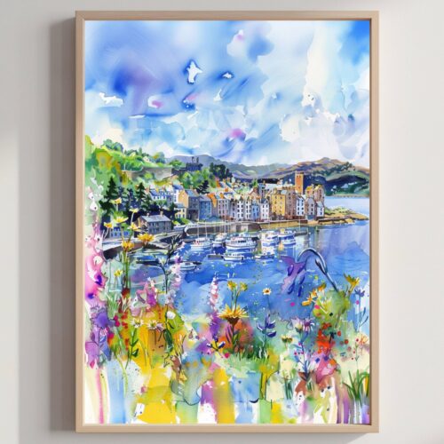 Oban Scotland United Kingdom Watercolor: Scotland Travel Art Poster