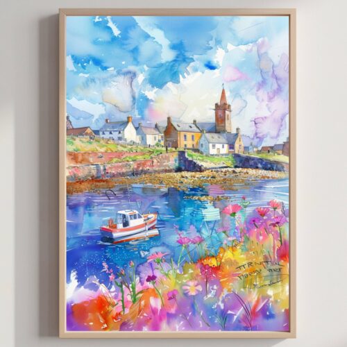 Thurso Scotland United Kingdom Watercolor: Scotland Travel Art Poster