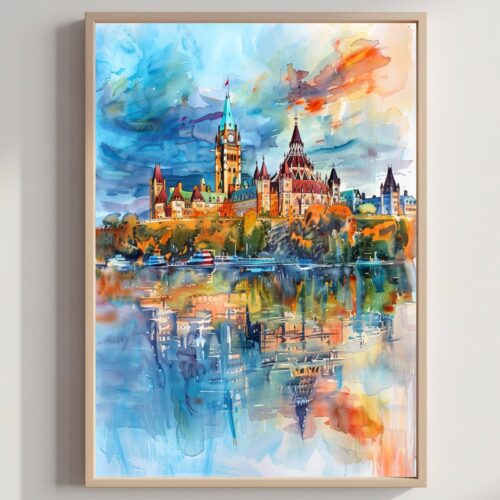 Ottawa Canada North America Watercolor: Travel Art Poster Print