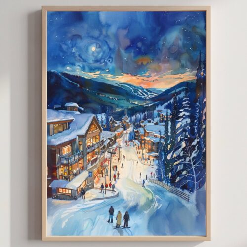 Sun Peaks Resort Canada North America Watercolor: Travel Art Poster Print