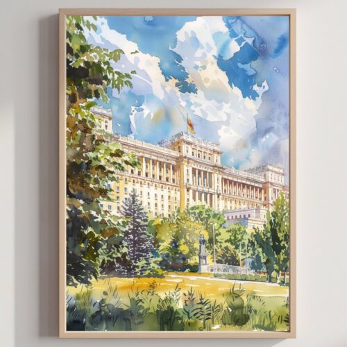 Bucharest Romania Watercolor Art Print: Europe Travel Art Poster
