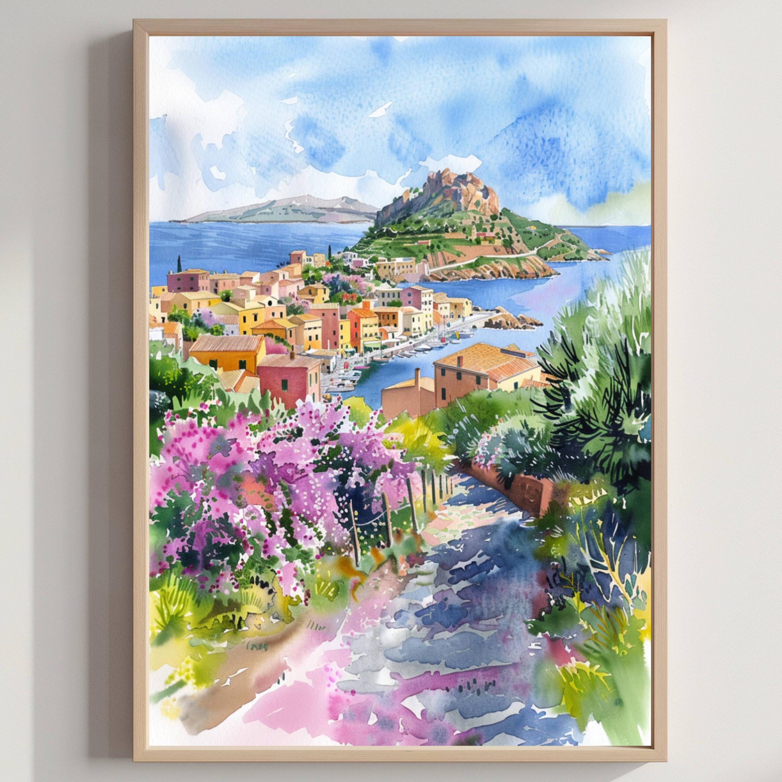 Sardinia Italy Europe Watercolor Print: Travel Art Poster