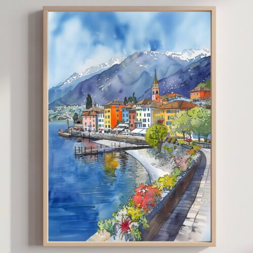 Ascona Switzerland Europe Watercolor Print: Vacation Travel Art Poster