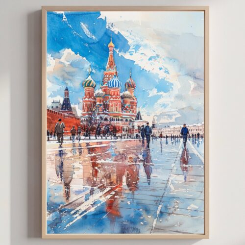 Moscow Russia Watercolor Art Print: Europe Art Travel Poster