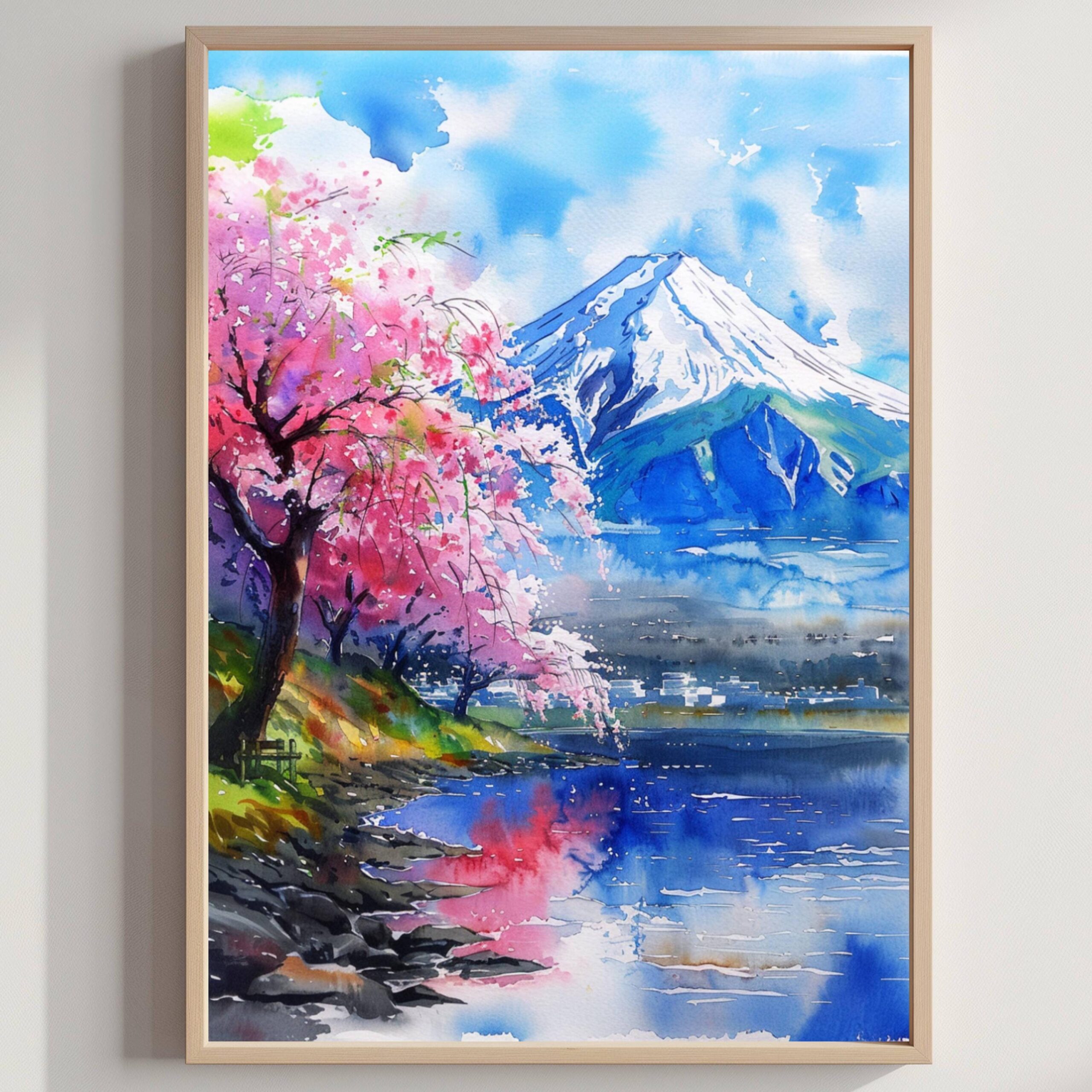 Mount Fuji Honshu Island Japan Asia Watercolor Print: Travel Art Poster