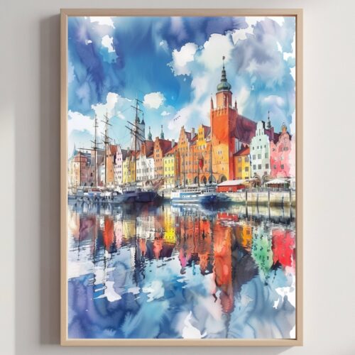 Gdansk Poland Europe Watercolor Print: Vacation Travel Art Poster