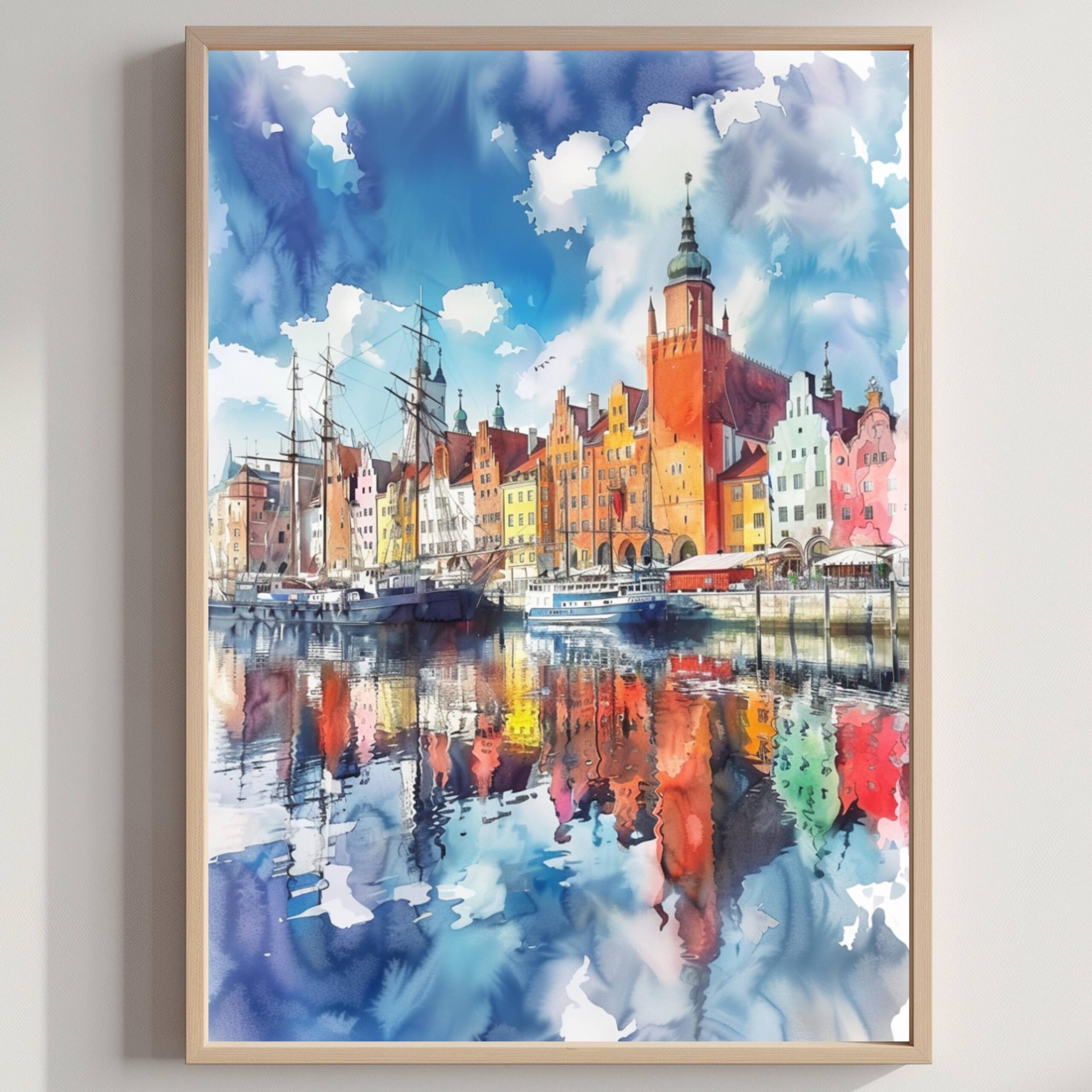 Gdansk Poland Europe Watercolor Print: Vacation Travel Art Poster