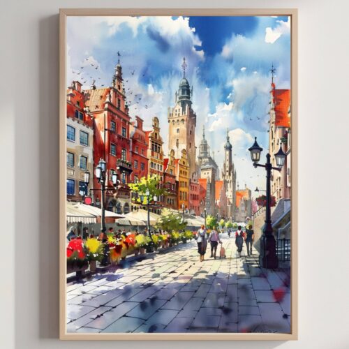 Gdansk Poland Europe Watercolor Print: Vacation Travel Art Poster