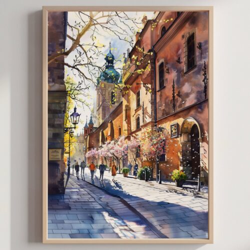 Krakow Poland Europe Watercolor Print: Vacation Travel Art Poster