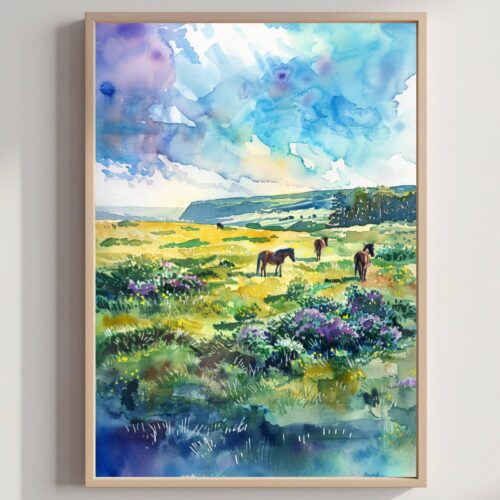 Exmoor National Park England Watercolor: United Kingdom Travel Art Poster