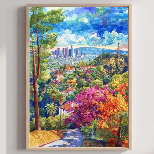 Los Angeles California USA Watercolor Print: American Travel Art Poster