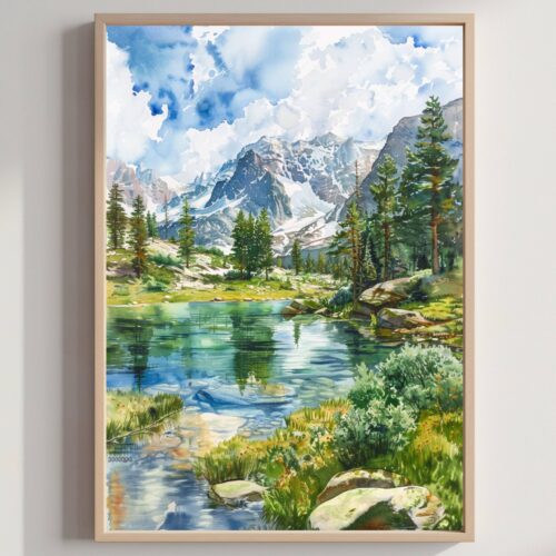 Glacier National Park Montana Watercolor Print: USA Travel Art Poster