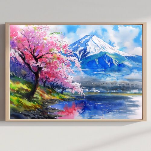 Mount Fuji Japan Asia Watercolor Print: Asian Travel Art Poster