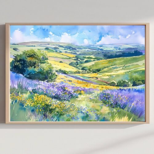 South Downs National Park England Watercolor Print: UK Travel Art Poster