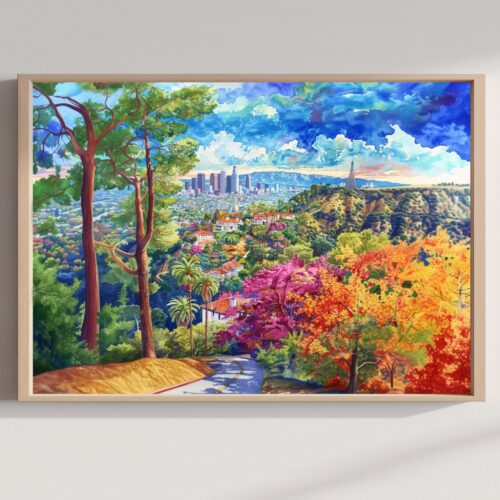 Los Angeles California Watercolor Print: USA Travel Art Poster