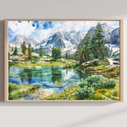 Glacier National Park Montana Watercolor Print: USA Travel Art Poster